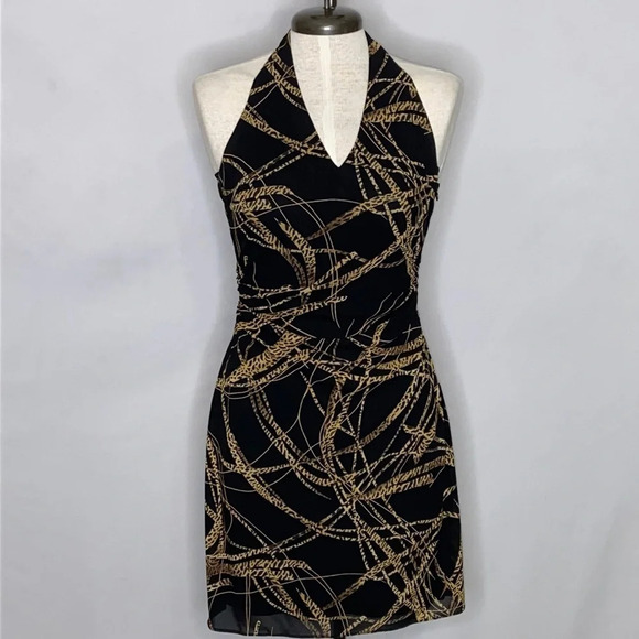 David Meister Linear Animal Print Halter Dress - Picture 1 of 7